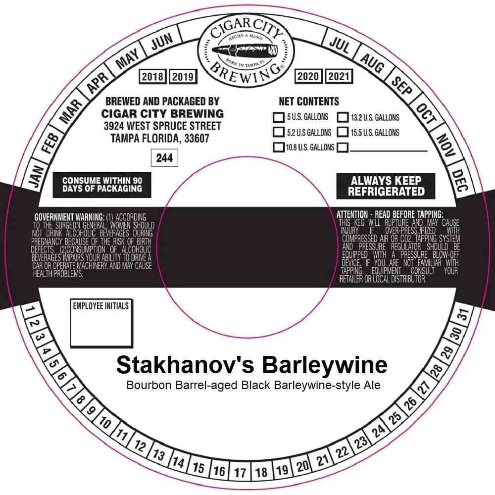 Stakhanov's Barleywine — full label as filed with TTB