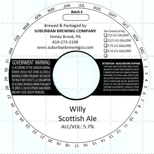 Willy Scottish Ale — full label as filed with TTB