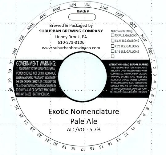 Exotic Nomenclature Pale Ale — full label as filed with TTB
