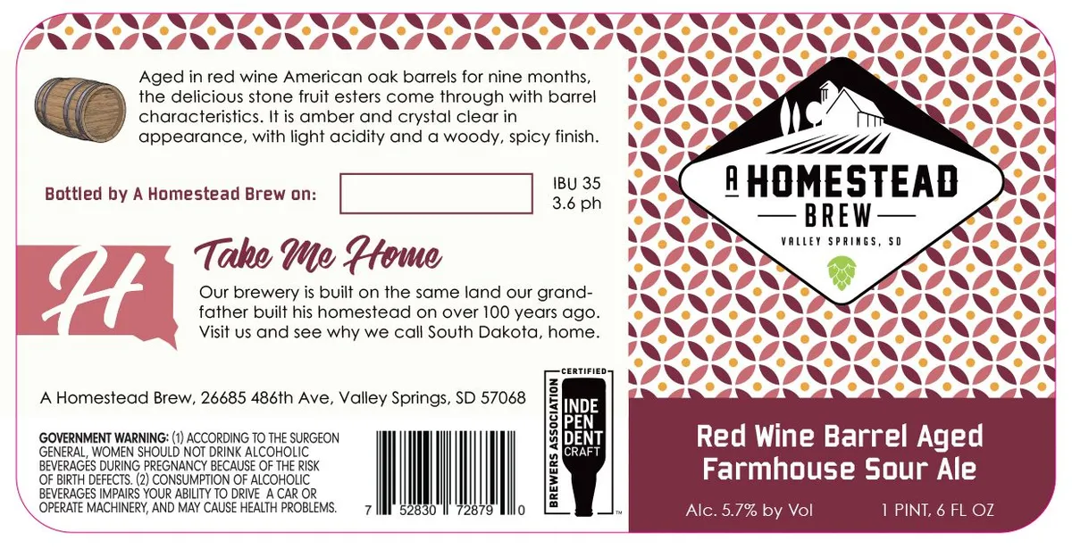 Red Wine Barrel Aged Farmhouse Sour Ale — full label as filed with TTB