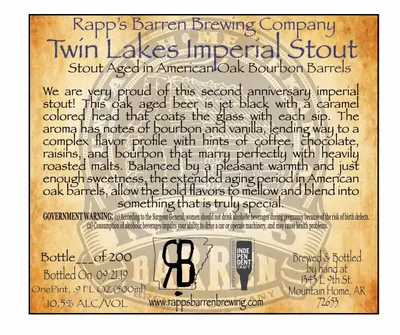 Twin Lakes Imperial Stout label
