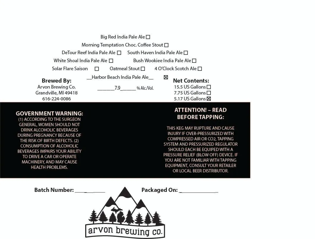 Harbor Beach India Pale Ale — full label as filed with TTB
