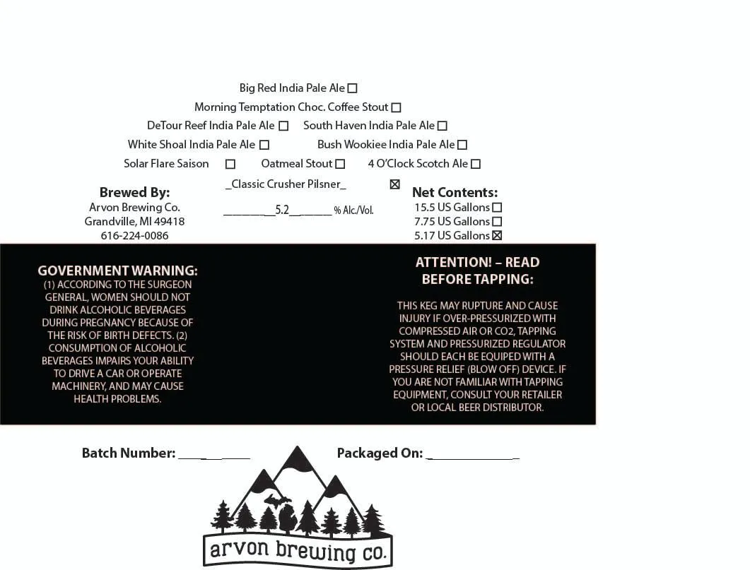 Classic Crusher Pilsner — full label as filed with TTB