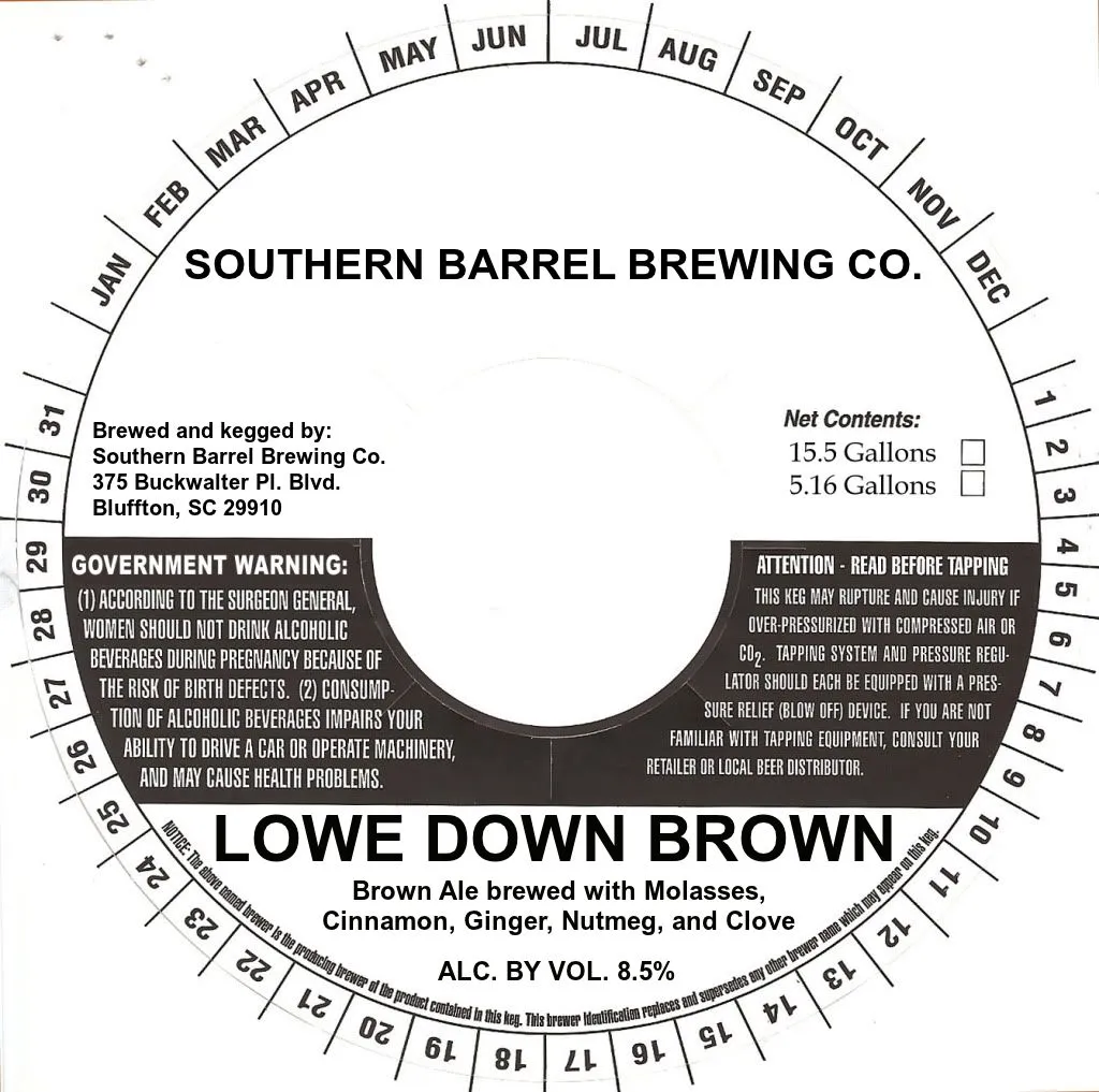 Lowe Down Brown — full label as filed with TTB