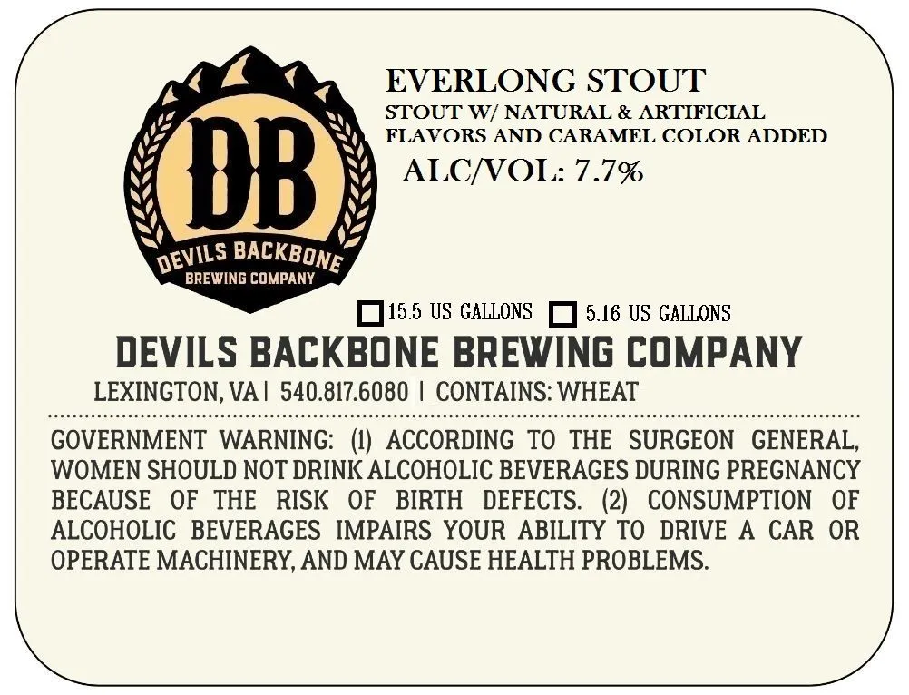 Everlong Stout — full label as filed with TTB