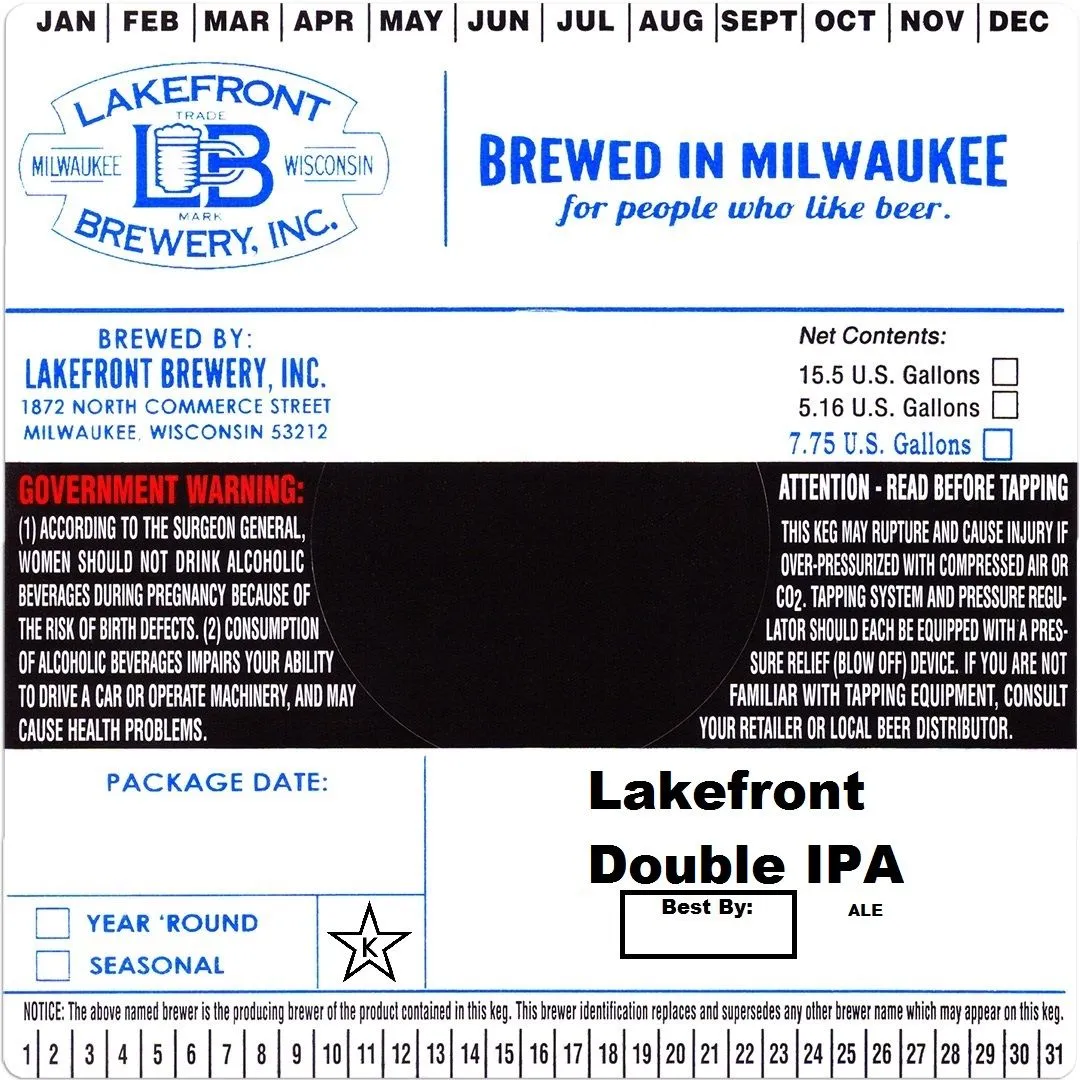 Lakefront Double IPA — full label as filed with TTB