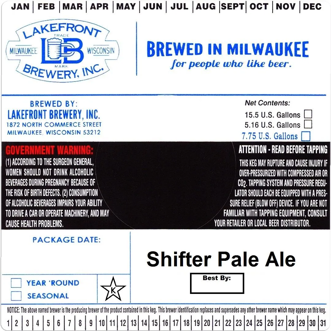 Shifter Pale Ale — full label as filed with TTB