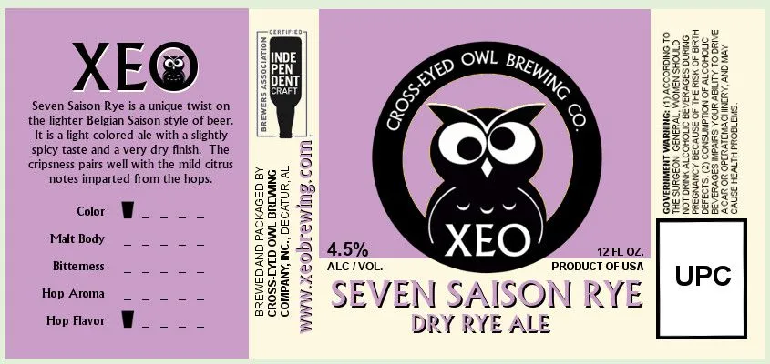 Seven Saison Rye Dry Rye Ale — full label as filed with TTB