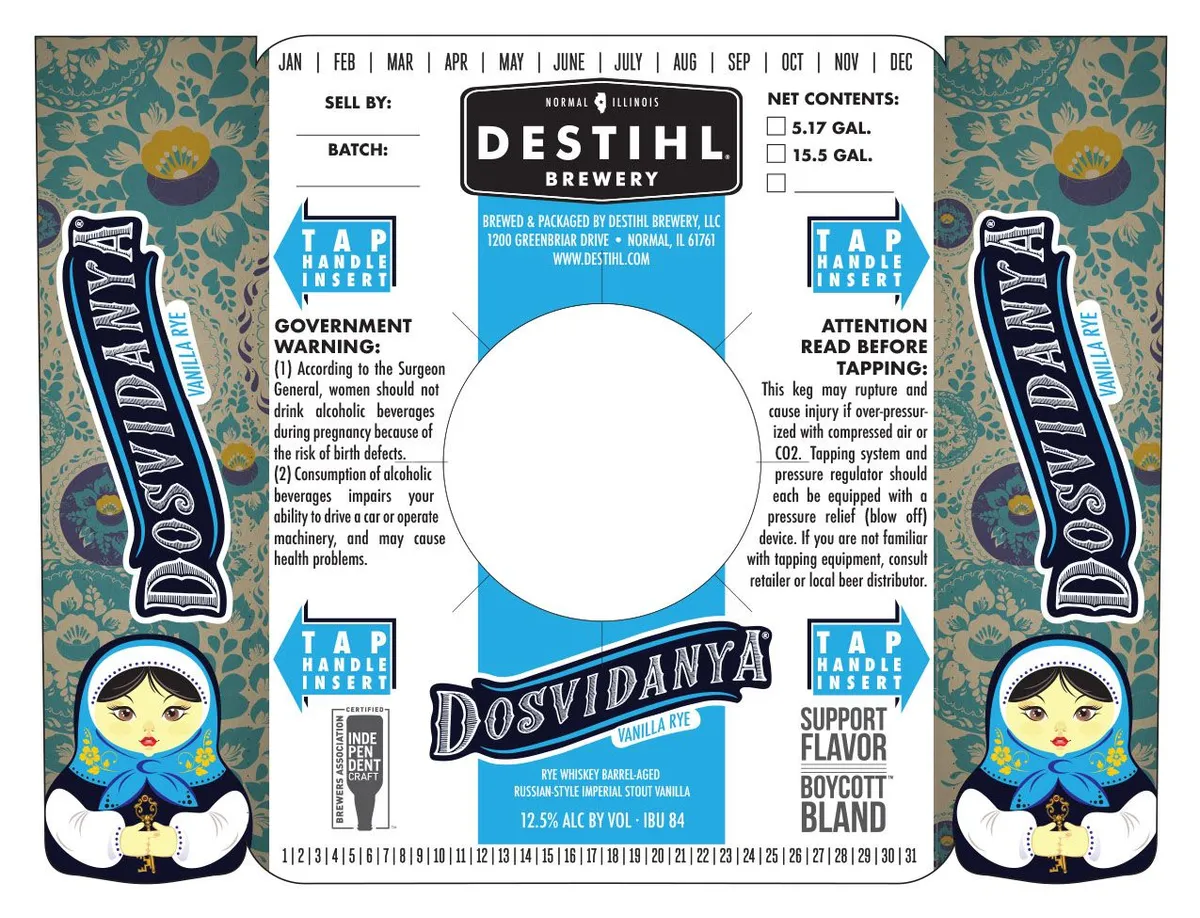 Dosvidanya Vanilla Rye — full label as filed with TTB