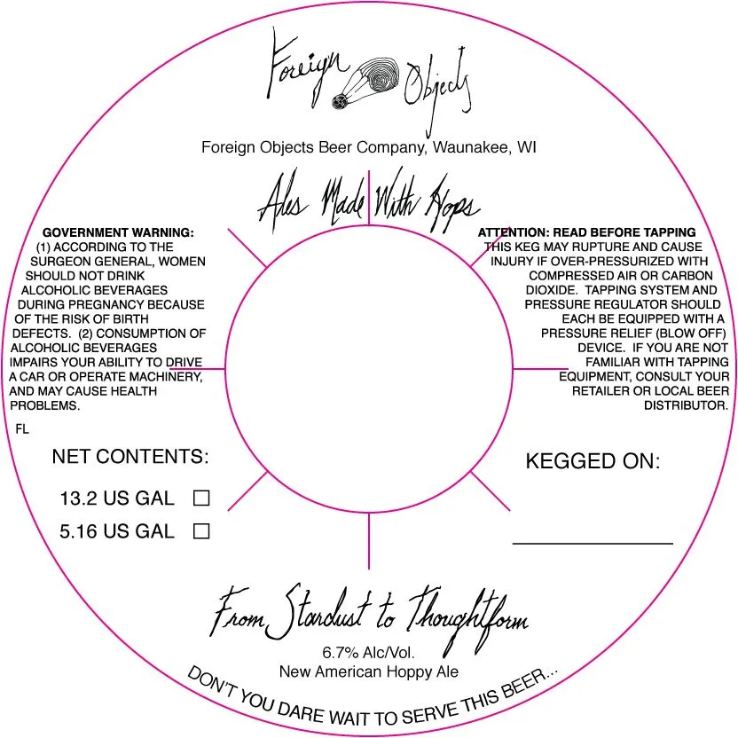 From Stardust to Thoughtform — full label as filed with TTB