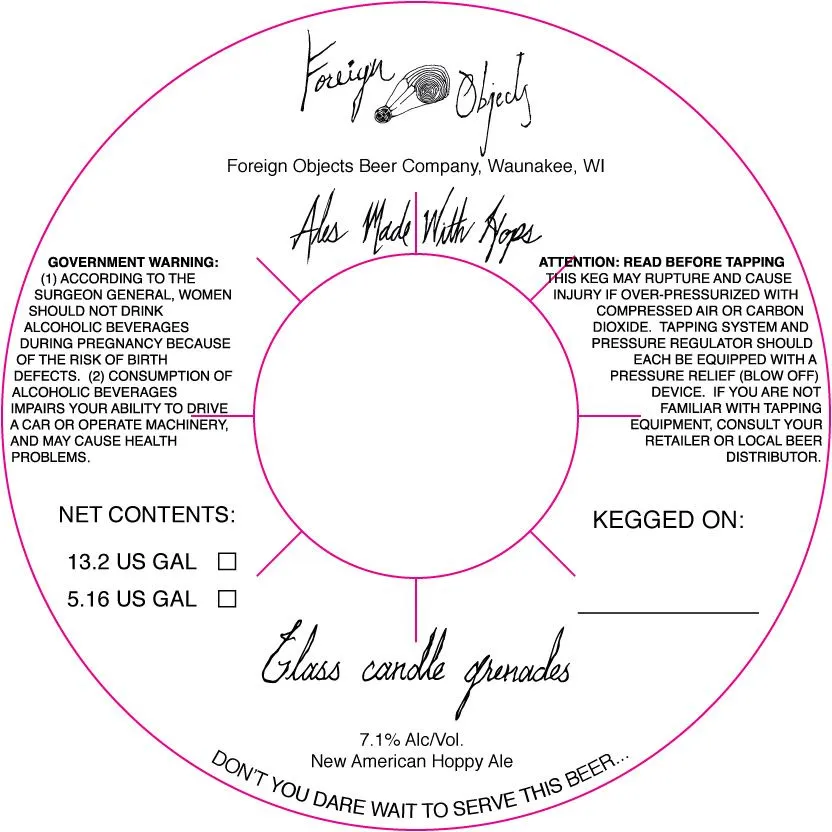 Glass Candle Grenades — full label as filed with TTB