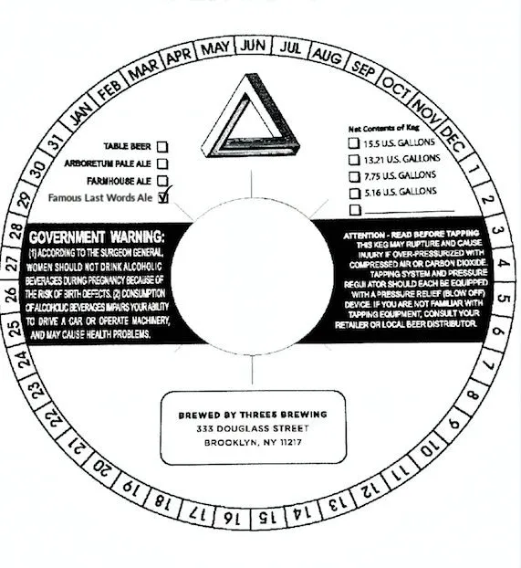 Famous Last Words Ale — full label as filed with TTB
