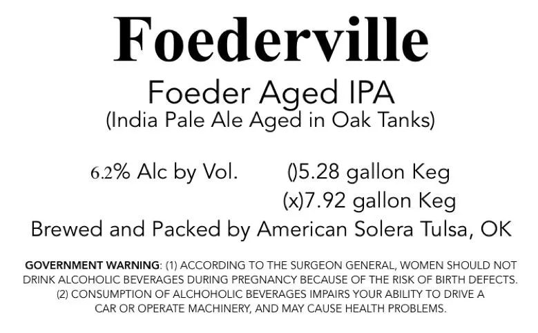 Foederville — full label as filed with TTB