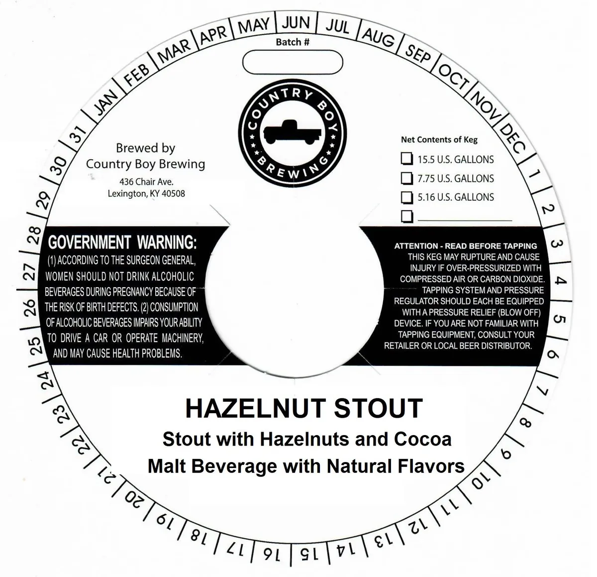 Hazelnut Stout — full label as filed with TTB