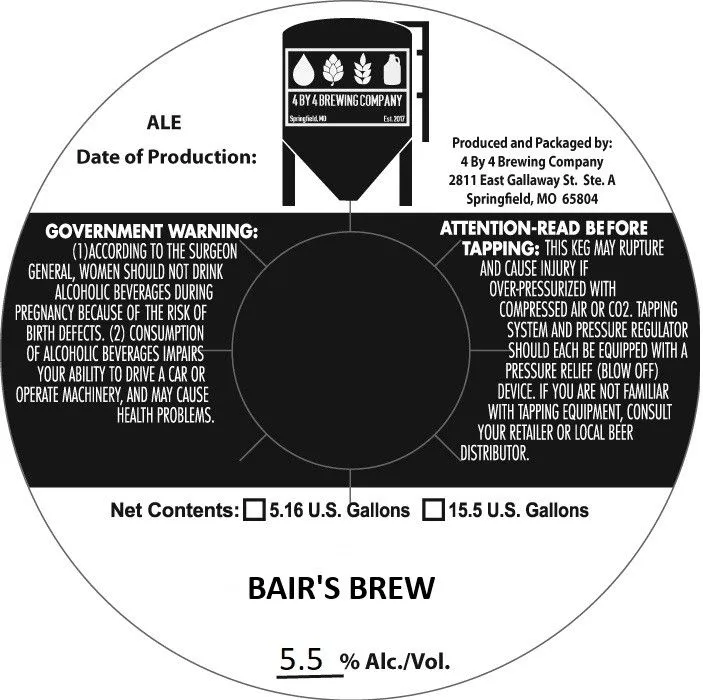 Bair's Brew — full label as filed with TTB