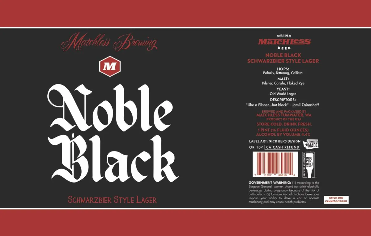 Noble Black — full label as filed with TTB