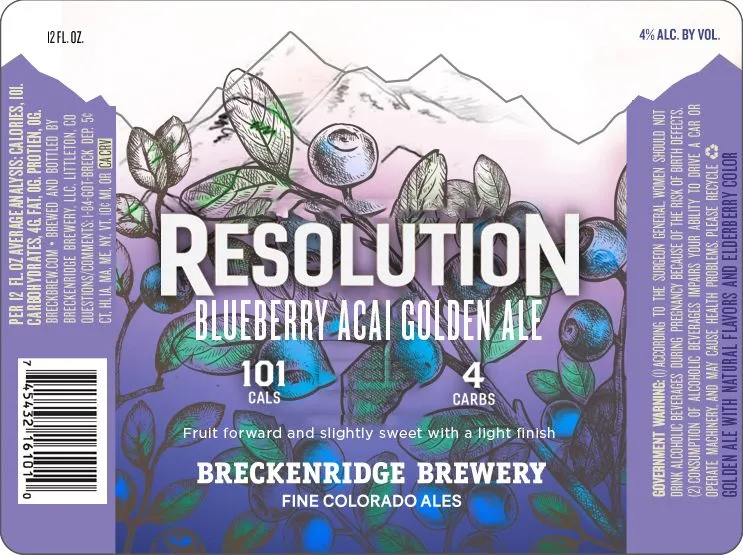 Resolution Blueberry Acai Golden Ale — full label as filed with TTB