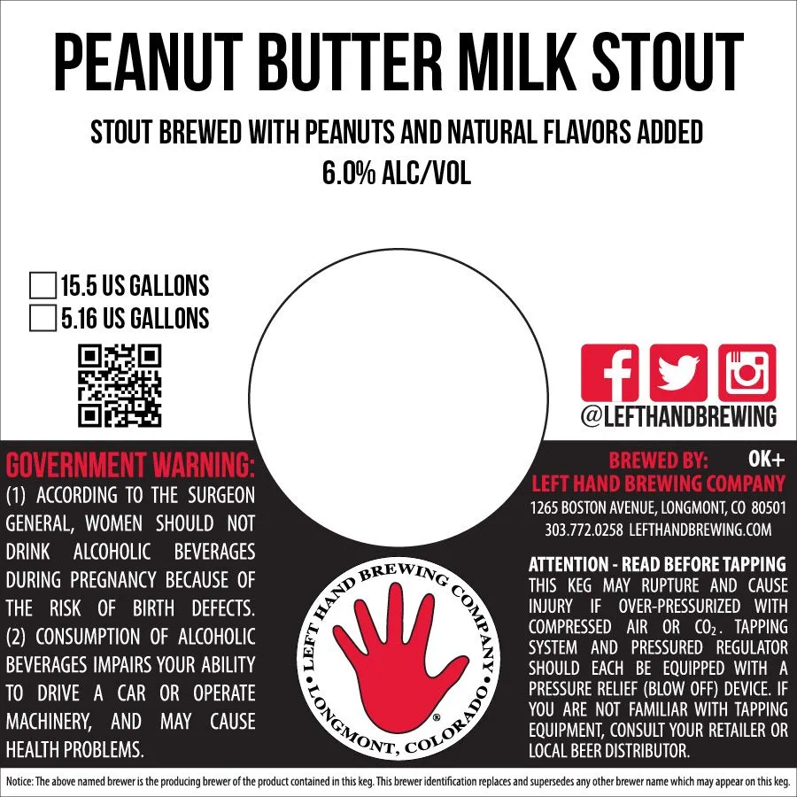 Peanut Butter Milk Stout — full label as filed with TTB