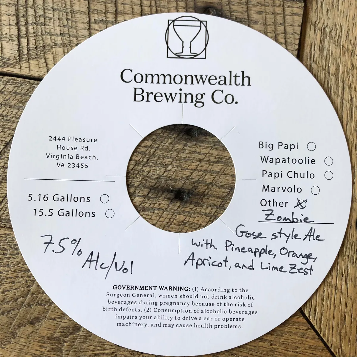 Zombie — full label as filed with TTB