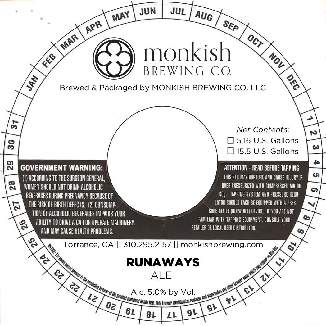 Runaways — full label as filed with TTB
