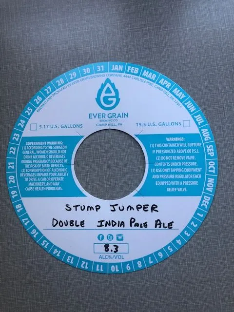 Stump Jumper Double India Pale Ale — full label as filed with TTB