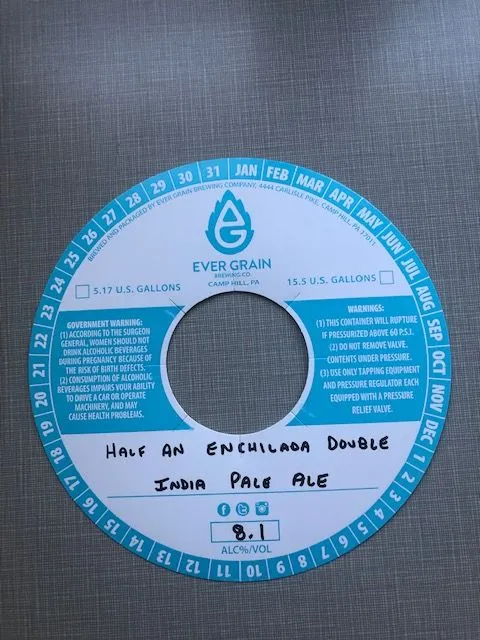 Half An Enchilada Double India Pale Ale — full label as filed with TTB