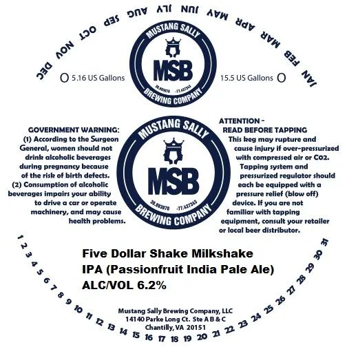Five Dollar Shake Milkshake Ipa (Passionfruit India Pale Ale) — full label as filed with TTB