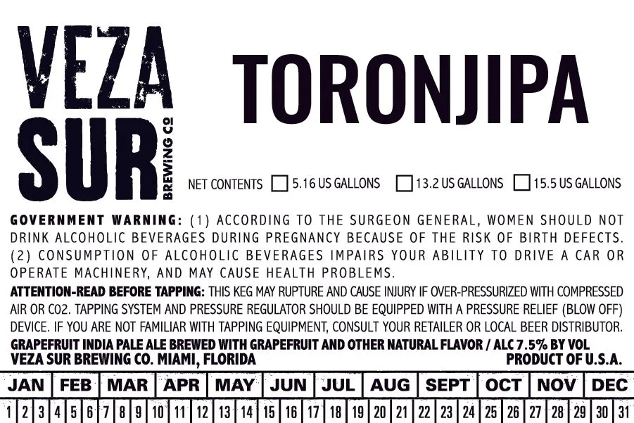 Toronjipa — full label as filed with TTB