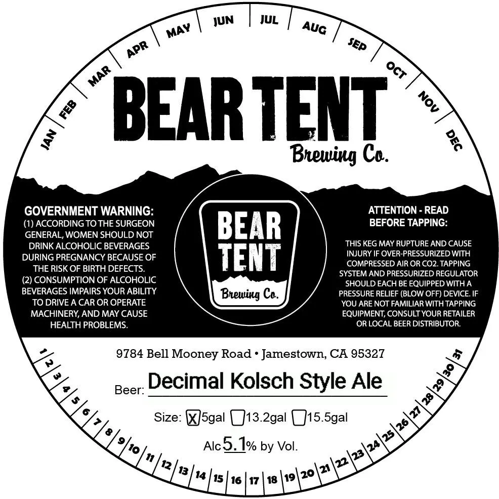 Decimal Kolsch Style Ale — full label as filed with TTB