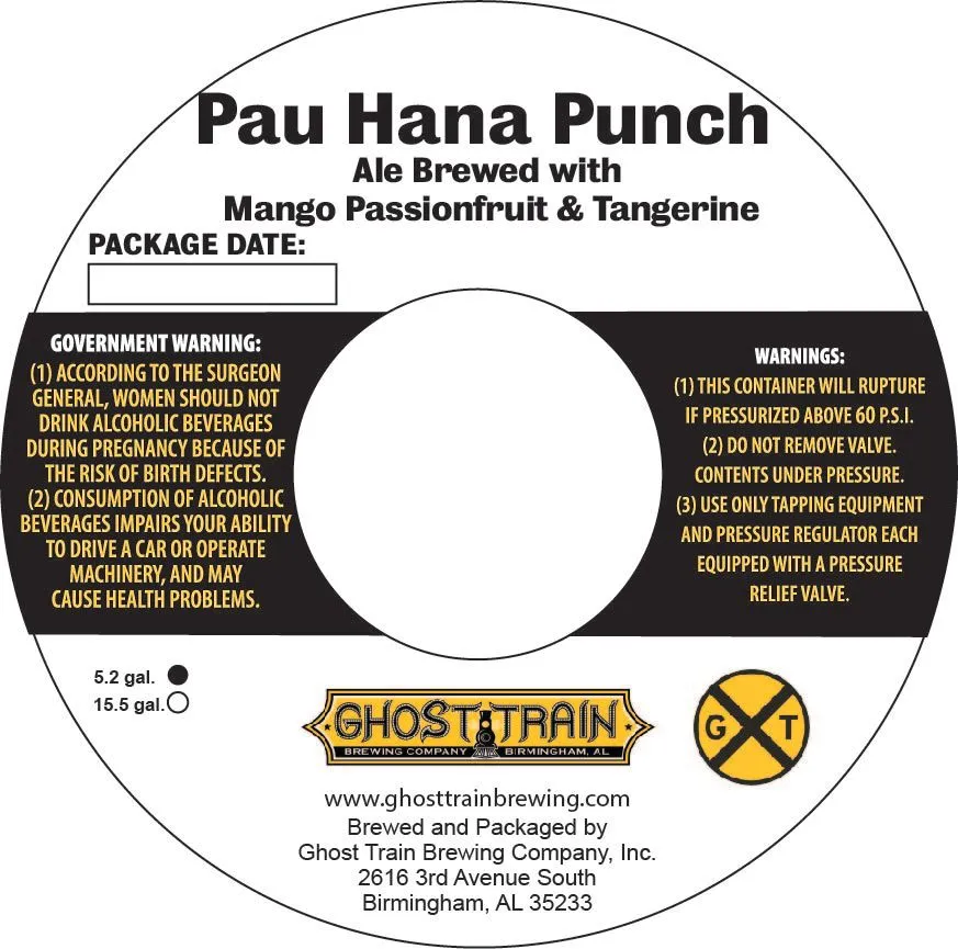 Pau Hana Punch Ale Brewed with Mango Passionfruit & Tangerine — full label as filed with TTB