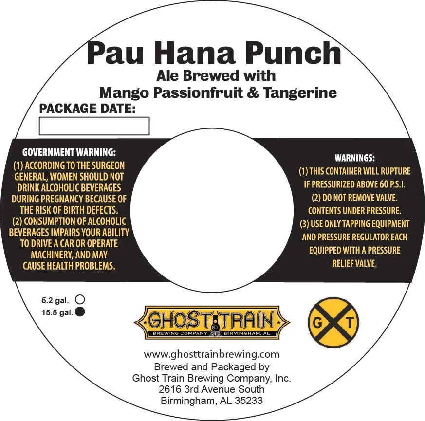 Pau Hana Punch Ale Brewed with Mango Passionfruit & Tangerine — full label as filed with TTB