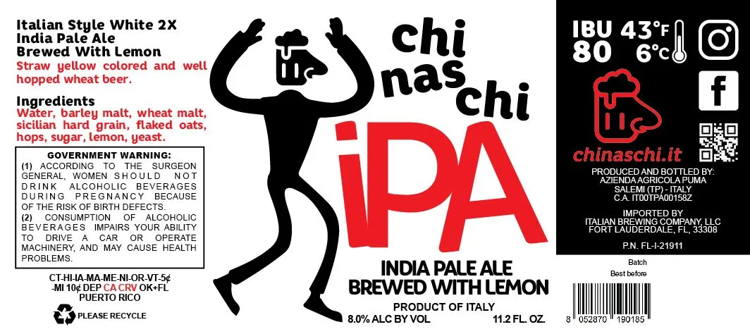 Italian Style White 2X India Pale Ale Brewed With Lemon label