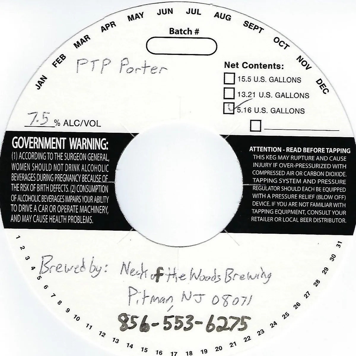 PTP Porter — full label as filed with TTB