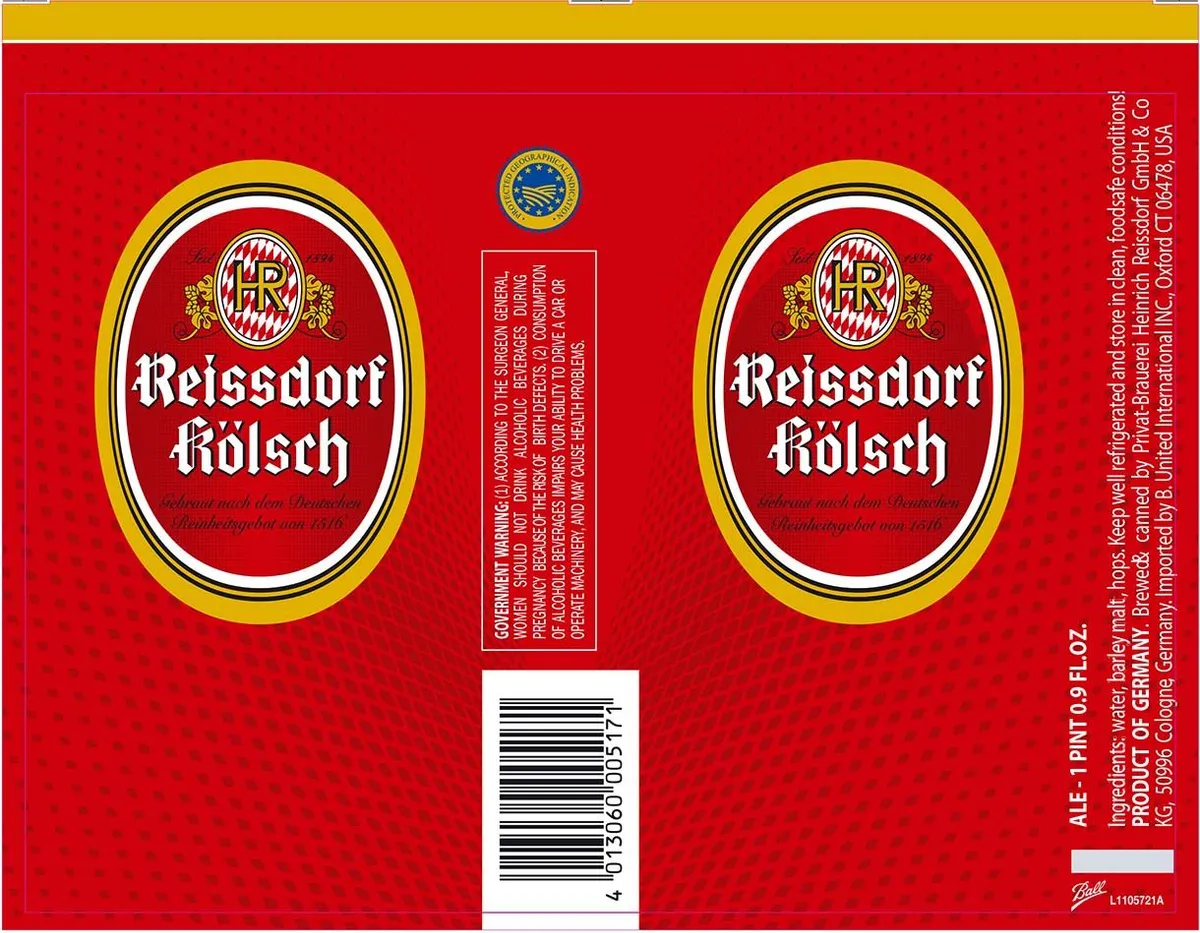 Reissdorf Kölsch — full label as filed with TTB