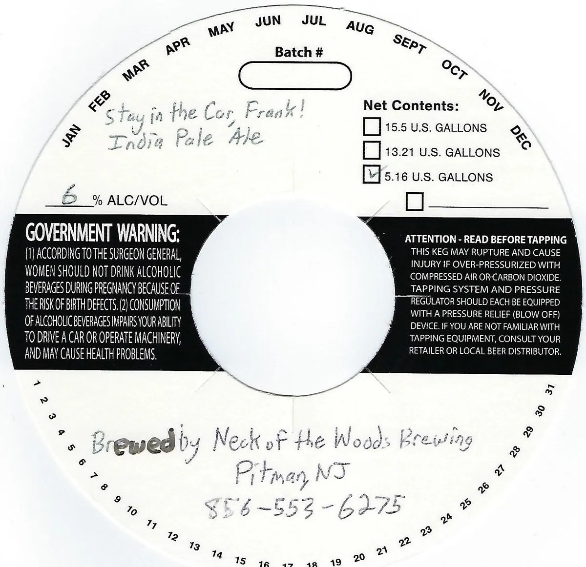 Stay in the Car, Frank! — full label as filed with TTB