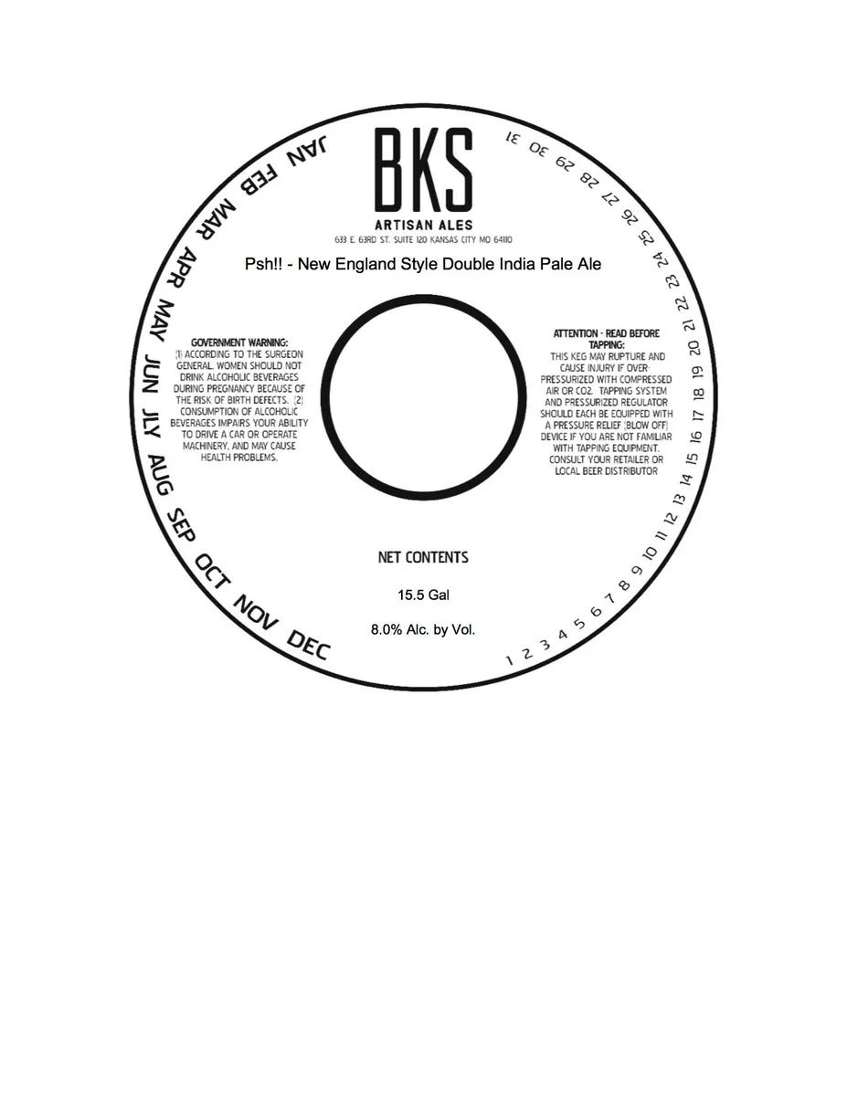 Psh!! - New England Style Double India Pale Ale — full label as filed with TTB