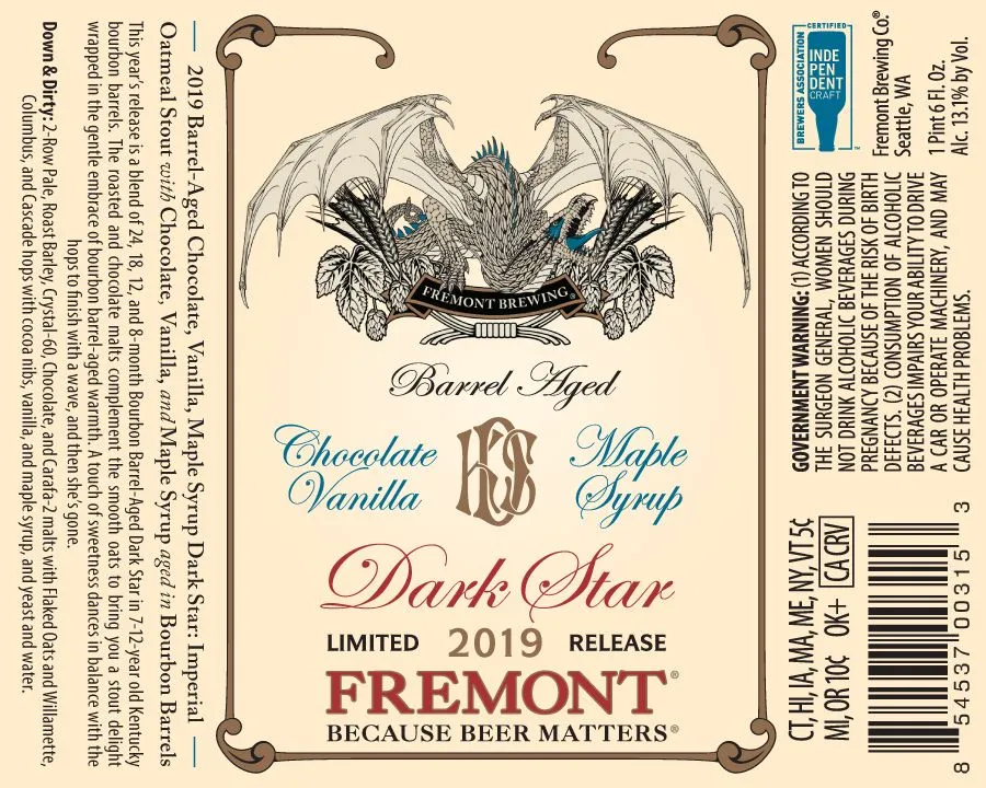 Barrel-Aged Chocolate Vanilla Maple Syrup Dark Star — full label as filed with TTB