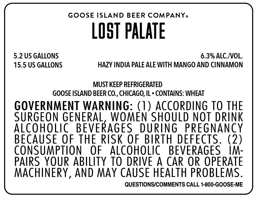 Lost Palate — full label as filed with TTB
