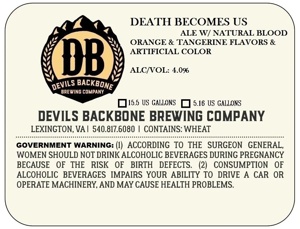 Death Becomes Us — full label as filed with TTB