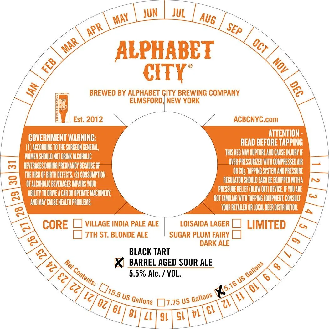 Black Tart Barrel Aged Sour Ale — full label as filed with TTB
