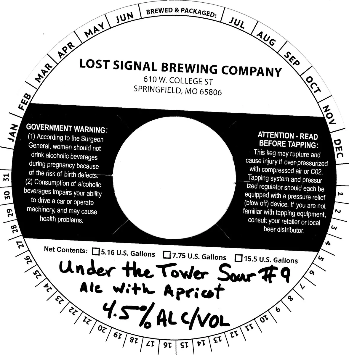Under the Tower Sour #9 — full label as filed with TTB