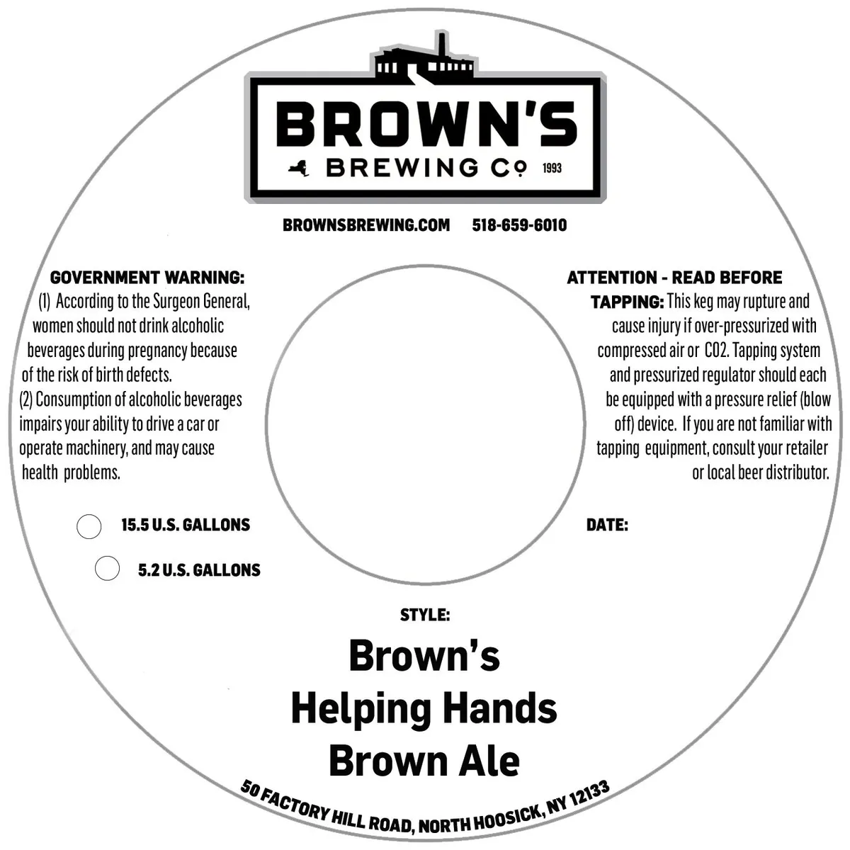 Helping Hands Brown Ale — full label as filed with TTB