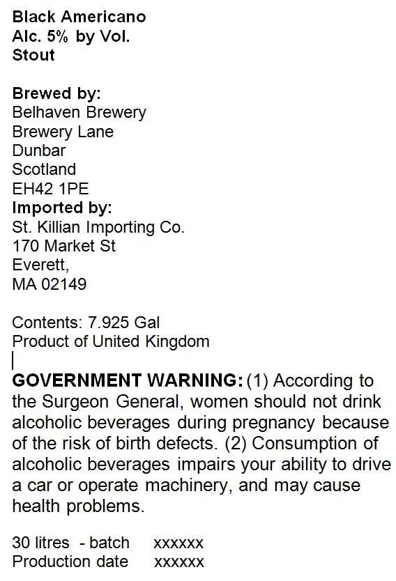 Black Americano — full label as filed with TTB