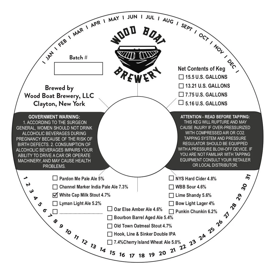 White Cap Milk Stout — full label as filed with TTB