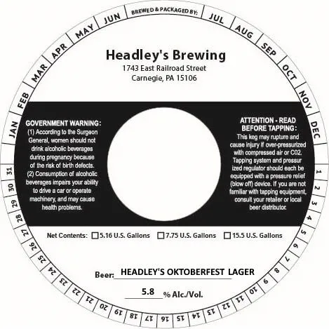 Headley's Oktoberfest Lager — full label as filed with TTB