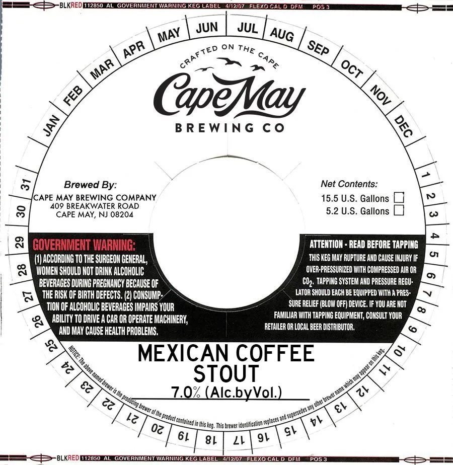 Mexican Coffee Stout — full label as filed with TTB