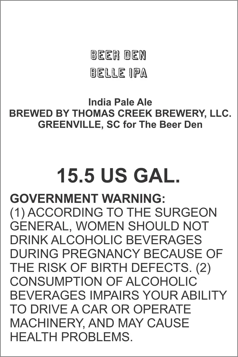 Belle IPA — full label as filed with TTB