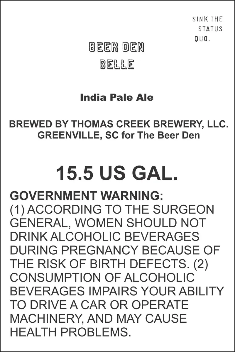 Belle IPA — full label as filed with TTB