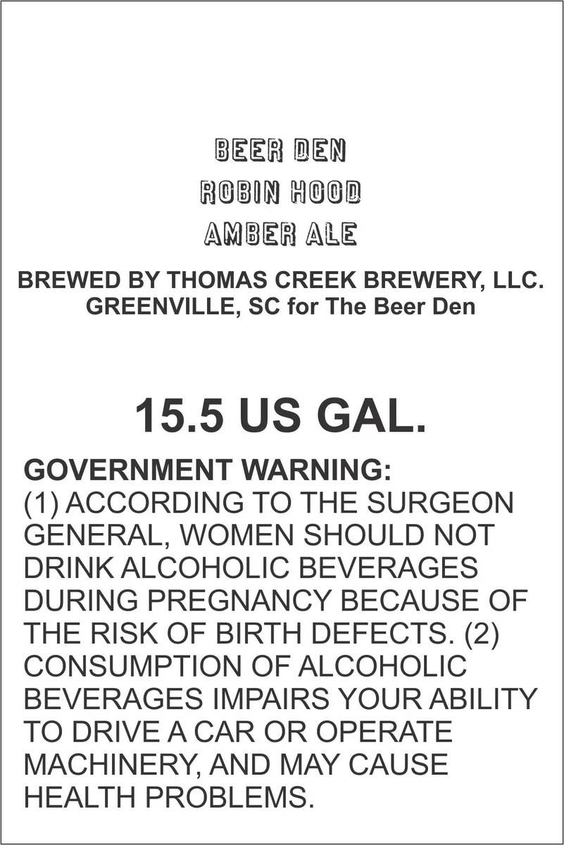 Robin Hood Amber Ale — full label as filed with TTB