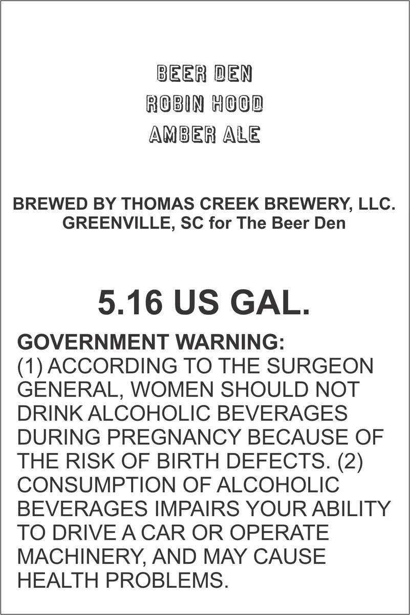 Robin Hood Amber Ale — full label as filed with TTB
